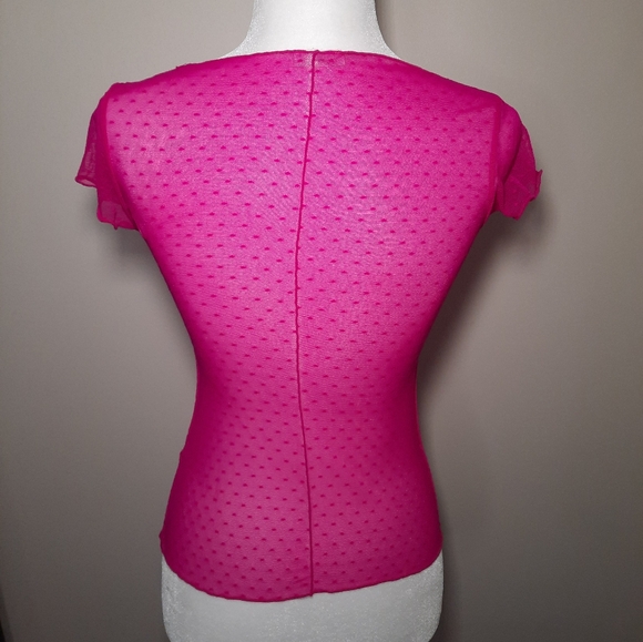 Free People On The Dot Mesh Baby Tee in Bright Pink - Picture 4 of 10